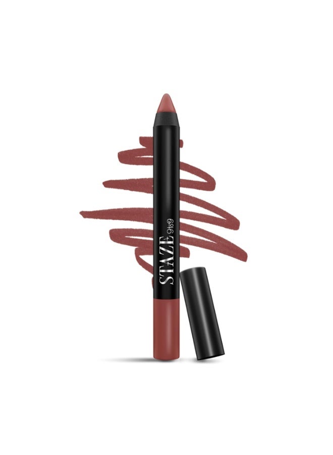 Staze 9to9 Pout On Matte + Smudgeproof Lip Crayon | Non-Drying, Transferproof & Sharpenable| Pigmented Matte Finish | 12-Hour Stay | Lightweight | 04 Coffee Talk | 3.5 g - Image 1